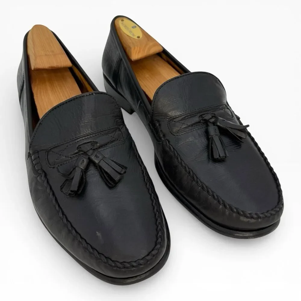 Bally Castor Leather Fashion Black Dress Tassel Loafers Size 9 M Made inItaly